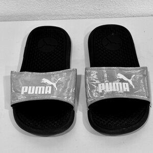PUMA Slides Sandals Womens Size 6 Cool Cat Silver / Black Slip-On Casual Comfort